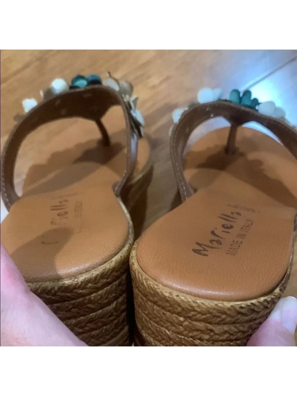 ❤️Brown and Yellow Wedge Shoes with Floral Accents